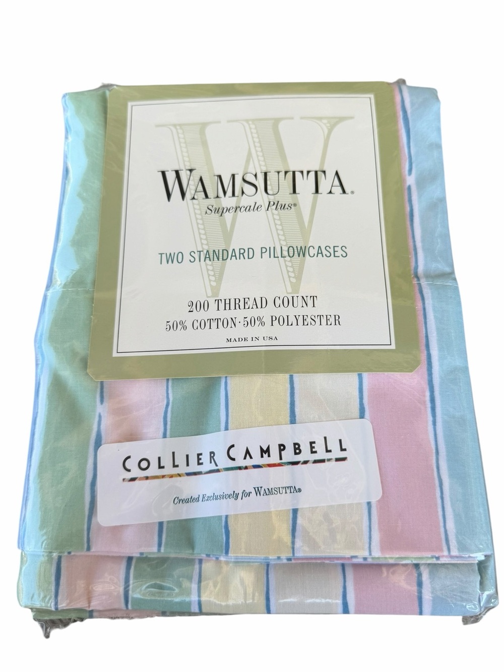 VTG Wamsutta Collier Campbell Pastel Stripe Supercale Standard Pillowcase Set